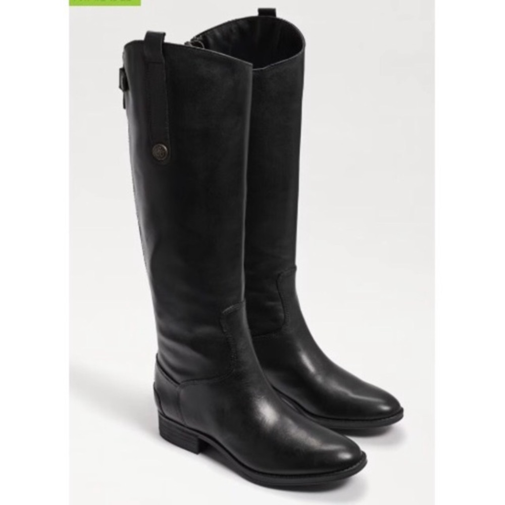 Sam Edelman Penny black leather tall boots zip up back 7 M 37 low mid heel